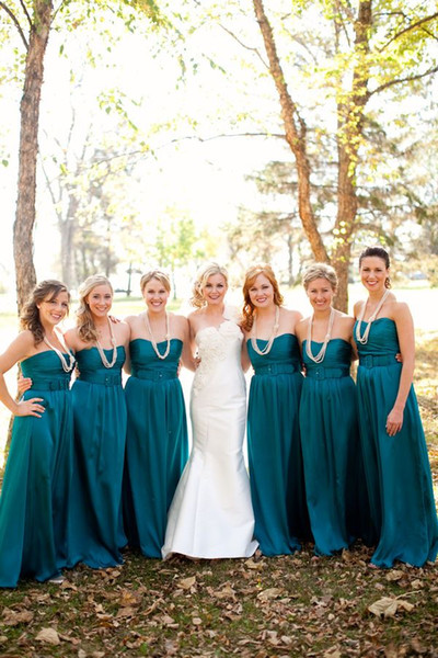 Hunter Green Chiffon Long A-Line Bridesmaid Dresses Ruched Sweetheart Floor Length Elegant Evening Prom Dress With Sash Plus Size Cheap