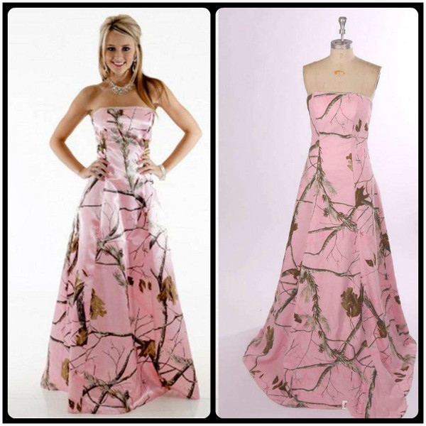 2016 Pink Camo Bridesmaid Dresses Cheap Strapless Custmized Bridesmaid Dresses Long Zipper Back Formal Gowns Wedding Party Dresses