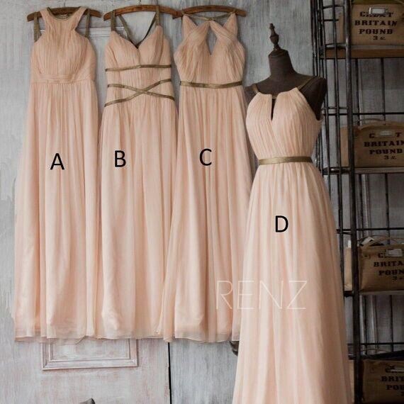 2015 Long Bridesmaid Dresses Chiffon Mix Styles Summer Beach Wedding Party Maid of Honor Gowns Brown Belt Plus Size Custom Made Dresses