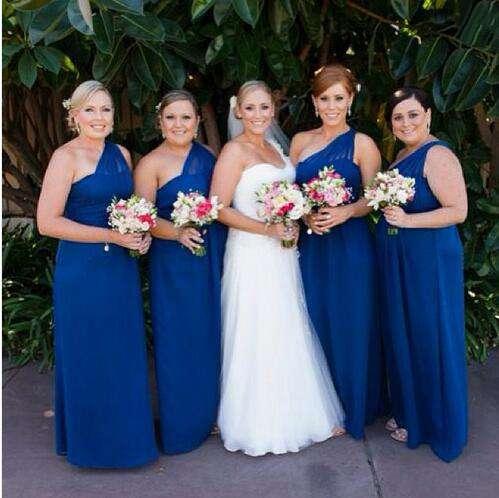 2016 New Arrival One Shoulder Sleeveless A Line Long Royal Blue Chiffon Elegant Bridesmaid Dress Plus Size Custom Made