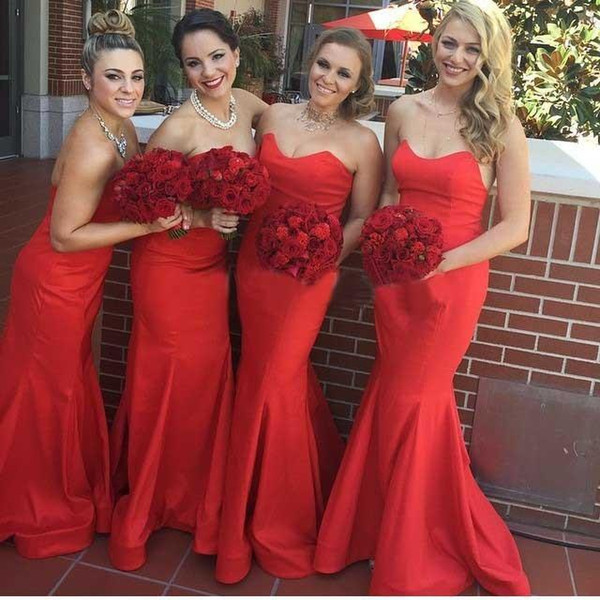 Red Mermaid Bridesmaid Dresses 2015 Sweetheart Backless Taffeta Floor Length Long Dress For Wedding Party Gowns