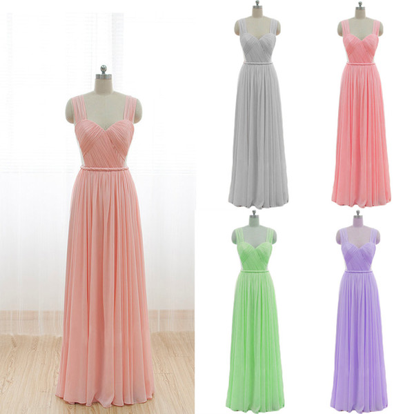 Cheap Bridesmaid Dresses 2015 Vintage Chiffon Long Pleated Spaghetti Straps Prom Formal Dresses Wedding Maid of Honor Dresses