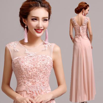 New Long Bridesmaid Dress with appliques and pearls 2015 Fashion Bateau Neck Bridesmaid Gown for Wedding Party