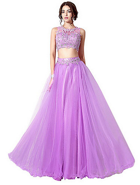 Bridesmaid Dresses Sexy Maid of Honor Bridesmaid Tulle Light Purple Formal Floor-Length Wedding Gowns Sleeveless Party Two Pieces Prom Dress