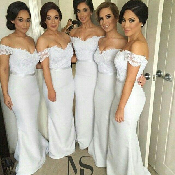 Long Bridesmaid Dresses 2015 Mermaid Off the Shoulder Short Sleeve Floor Length Gowns For Wedding Party