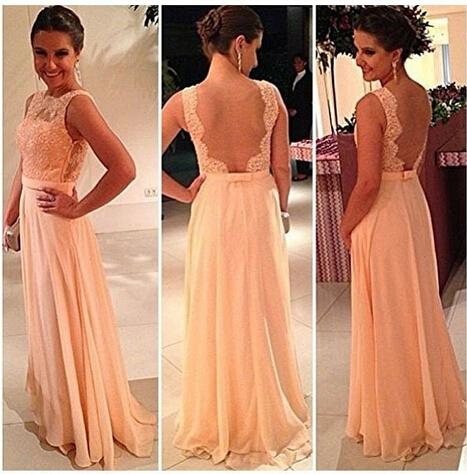 2016 Charming Peach Pink Lace Chiffon Long Bridesmaid Dresses A Line Cheap Plus Size Bridesmaid Dress For Wedding Party Dresses