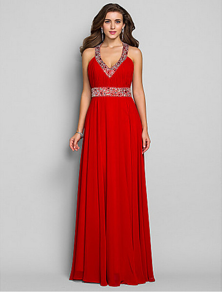 Ruby Plus Sizes Sheath/Column V-neck Floor-length Chiffon Formal Evening/Military Ball/Prom Dress