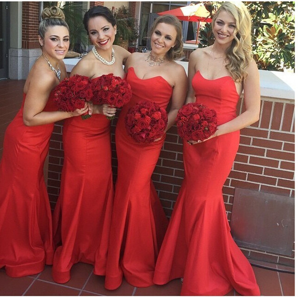 2016 Newest Style Sweetheart Red Mermaid Bridesmaid Dresses Sleeveless Satin Cheap Bridesmaid Dress For Wedding Party Gowns Under $100