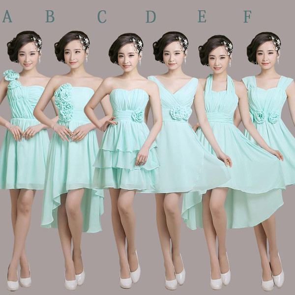 New Ice blue Short Bridesmaid Dresses with flower Plus Size 2015 chiffon strapless pleated party gowns style A-F