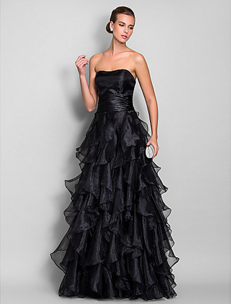 Black Plus Sizes A-line Sweetheart Floor-length Organza Formal Evening/Prom/Military Ball Bridesmaid Dress