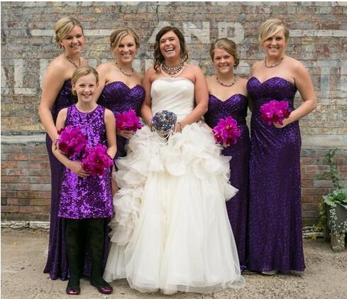 Bling Sequin Long Purple Bridesmaid Dresses Sweetheart Pleat Front Slit Wedding Party Dress Floor Length 2016 Vestidos Madrinhas