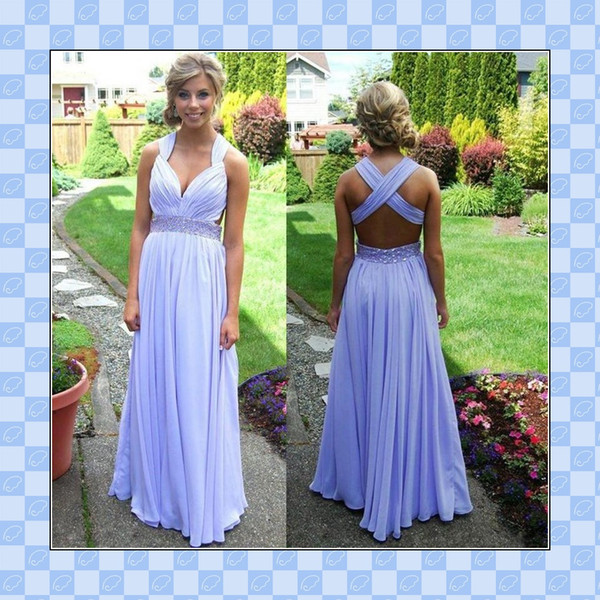 bridesmaid dresses 2015 winter A-line Crisscross Straps Back Sweep Train Crystal Beads Waistband Chiffon Backless Formal Evening Dresses