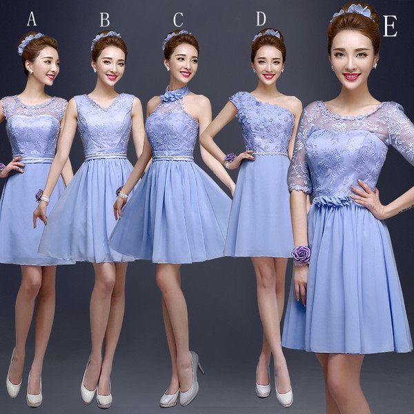 New lace chiffon short Bridesmaid Dress 2015 Halter neck Bridesmaid Gown light purple color