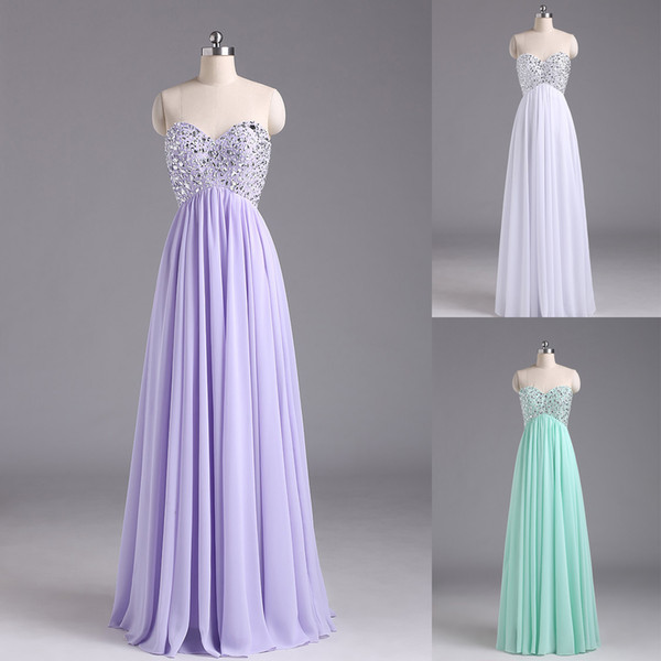 Cheap Sweetheart Bridesmaid Dresses Under 100 A Line Chiffon Sweetheart Crystal Prom Formal Dresses Wedding Gowns Custom Made Lace Up Back