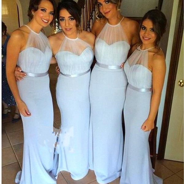 Cheap Mermaid Wedding Bridesmaid Dresses Halter Neck Sleeve Mermaid Wedding Party Dresses Plus size Maid of Honor Dresses 