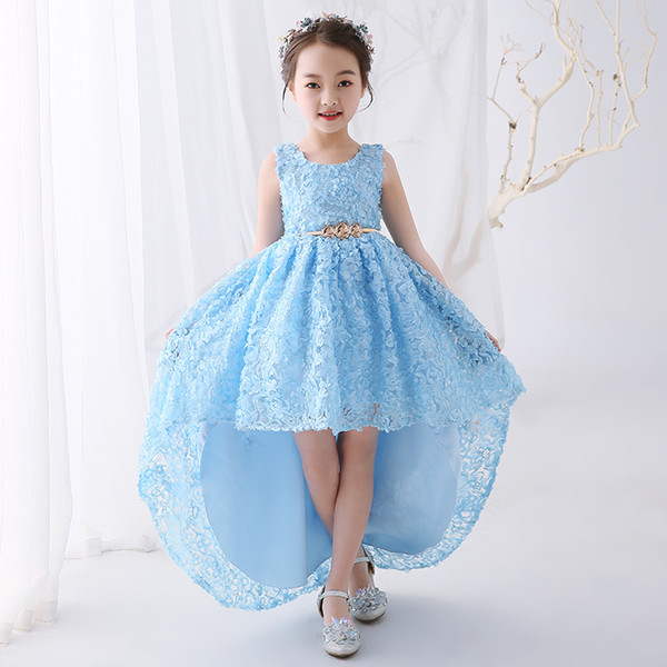 Our Own Model Flower Girls' Dresses High-Low Style Handmade Flower Lace Pageant Gown