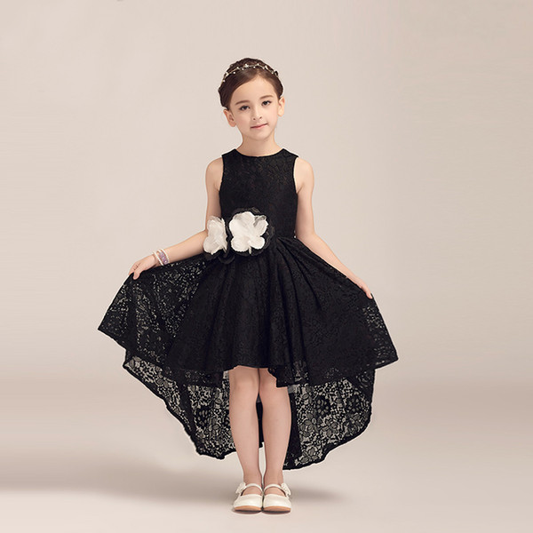 Special Design Black Lace Fashion Flower Girls' Dress Asymmetrical Design Good Quality Party Children Dress Zip Back