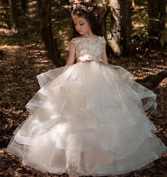 Arabic 2019 Floral Lace Flower Girl Dresses Ball Gowns Child Pageant Dresses Long Train Beautiful Little Kids FlowerGirl Dress Formal 111