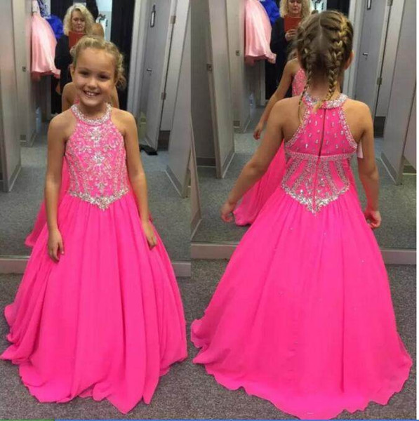 Halter Flower Girl Dresses Custom Made Sleeveless Chiffon Floor-length Girls Pageant Dresses Kids Birthday Party Dresses