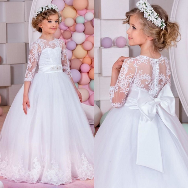 2019 Long Sleeve Flower Girl Dresses for Weddings Flowergirls First Communion Dresses Girls Pageant Dresses for Little Girls Glitz