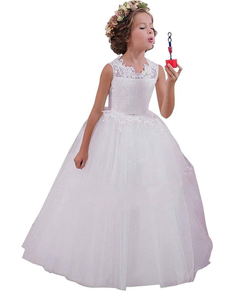 White Ivory Lace Flower Girls Dresses Vintage White First Communion Dress