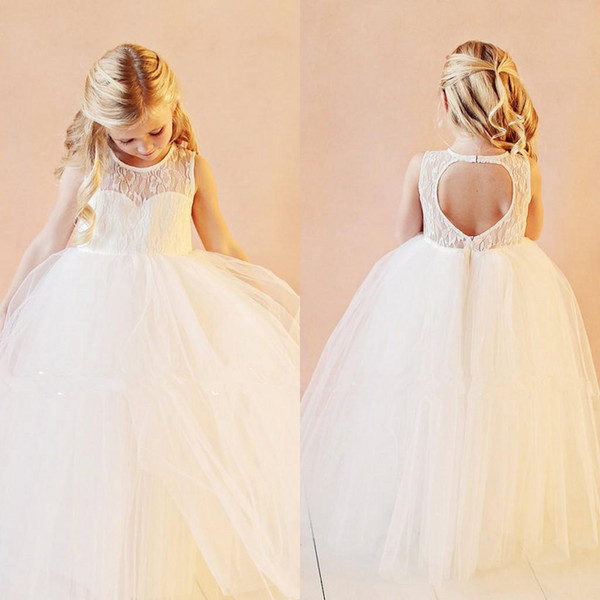 2019 Vintage Flower Girl Dresses For Wedding Ball Gowns Floor Length Lace Tulle Sleeveless Girls Pageant Birthday Party Dress