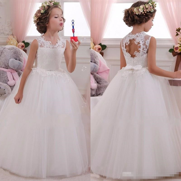 Ball Gown First Communion Dresses For Girls Sleeveless Tulle Toddler Pageant Dresses Lovey Holy Lace Princess Flower Girl Dresses