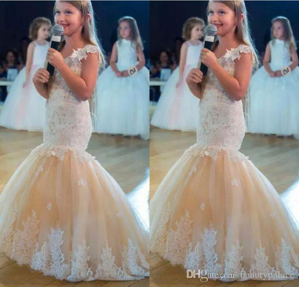 Girls Pageant Gowns Lace Applique Sleeveless Cheap Flower Girls Dresses Children Organza V Neck Kids Birthday Dress