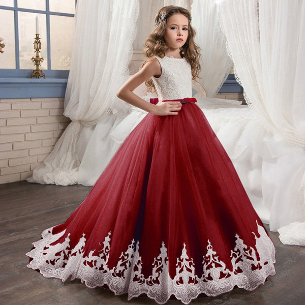 2019 Beautiful Ball Gown Flower Girls Dresses Sequins Top Big Bow African Girls Wedding Birthday Wear Gowns