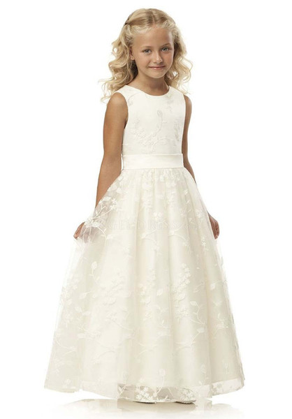 Beautiful satin and new arrival Flower Girls Dresses Beaded Lace Appliqued Bows Pageant Gowns for Kids Wedding Party FD022