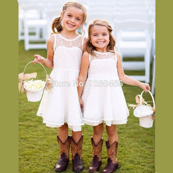 2016 Short Vintage Lace Flower Girl Dresses for Summer White Communion Dress Robe Enfant Fille Mariage