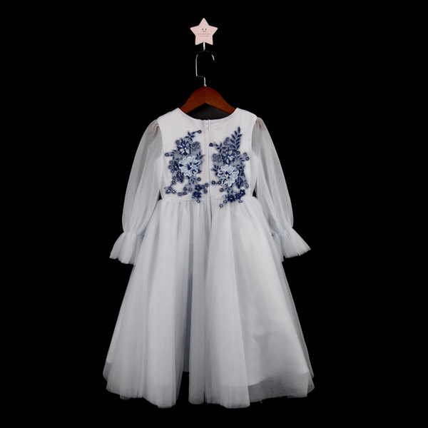 Latest Cute Jewel Flower Girl Birthday Dresses Ball Gown Sheer Neck Long Sleeve With Lace Applique Kids Girls Pageant Dresses
