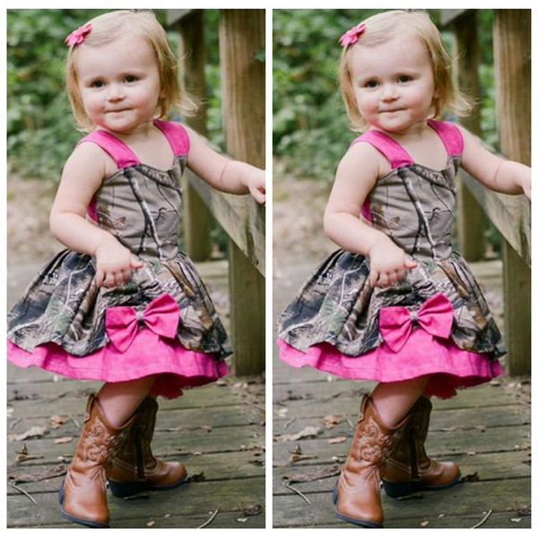 Lovely Camo Baby Girl Dresses Rose Straps Bowknot Girls Pageant Gowns Kids Christmas Party Dresses flower girl dress for wedding