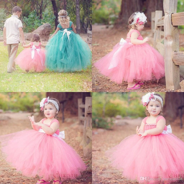 Little Girl's Pageant Dresses Glitz Toddler Bow Coral Long Baby Flower Girls Dress For Wedding Kids Princess Party Prom Gowns 2015