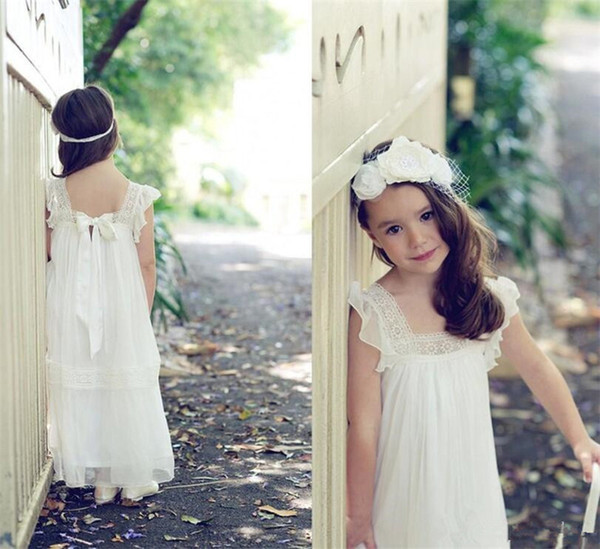 Vintage Lace Boho Flower Girl Dresses Floor Length A Line Cheap Ivory Beach Flower Girl Gowns for Garden Weddings Kids Pageant Dresses