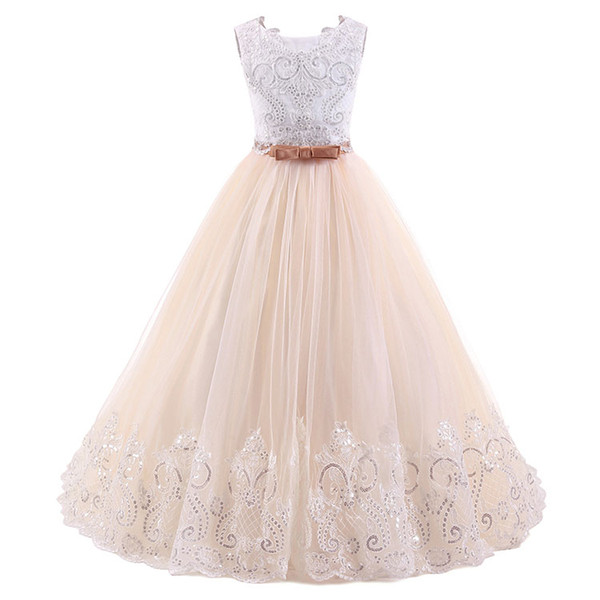 Hot Cheap White Flower Girls Dresses For Wedding Gowns Cap Sleeve Lace Sash Bow Girl Birthday Party Dress Zipper Tulle Page