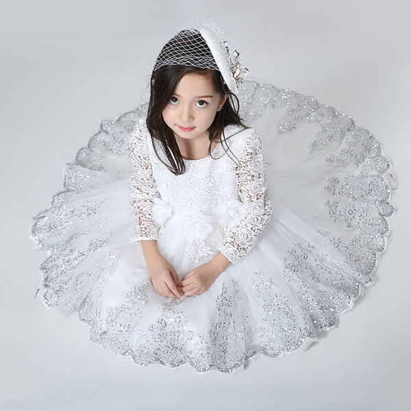 New Flower Girl Dresses with Long Sleeve High Low Communion Party Pageant Dress for Little Girls Kids/Children Dress for Wedding