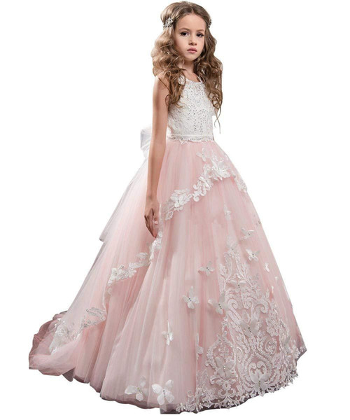 Flower Girl Dress Kids Lace Beaded Pageant Ball Gowns Cute Brithday party Dress Kids Clothing