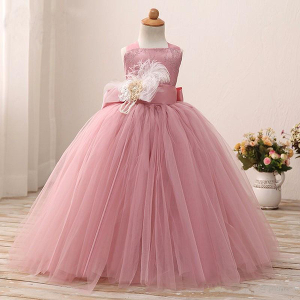 Blusher Pink 2017 Birthday Dress For Little Girls Halter Tutu Gown Flower Girl Dresses With Sash Toddler Pageant Gowns Custom Quality