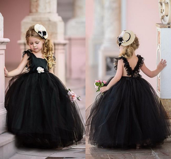 Elegant Ball Gown Flower Girl Dresses For Weddings Scoop Neck Floor Length Tiered Tulle Girls Pageant Party Gowns Black White Blush