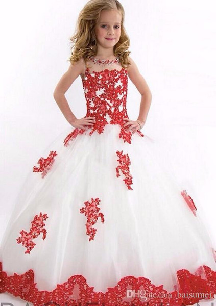 sweet honey Girls Pageant Dress Lace Appliqued Beads Floor-Length Tulle Flower Girls Dresses Custom Size