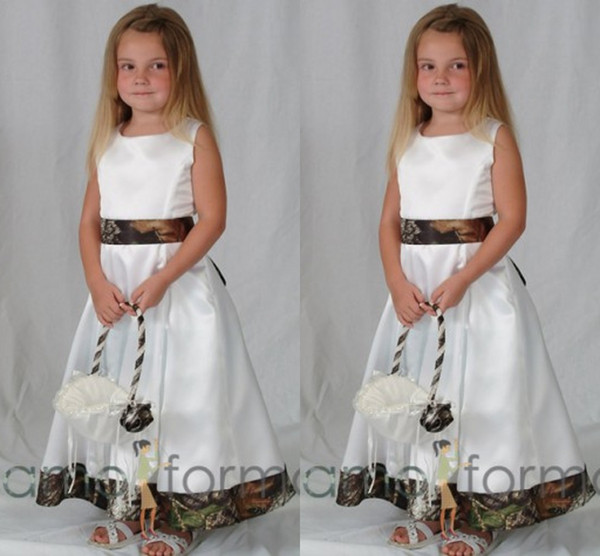 Ankle lenght Camo Flower Girls Dresses For wedding Stain Crew A Line Cute Pageants Gowns for Girls 2016