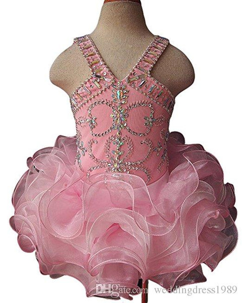 Cute Ruffle Beads Cupcake Birthday Girls Pageant Dresses Short Girl Communion Dress Kids Formal Wear Flower Girls Dresses for Wedding