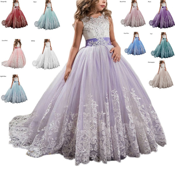 Flower Girl Dress Princess Pageant Dresses Kids Prom Puffy Tulle Ball Gown Applique Beads Bow For Little Girl Formal Occasion