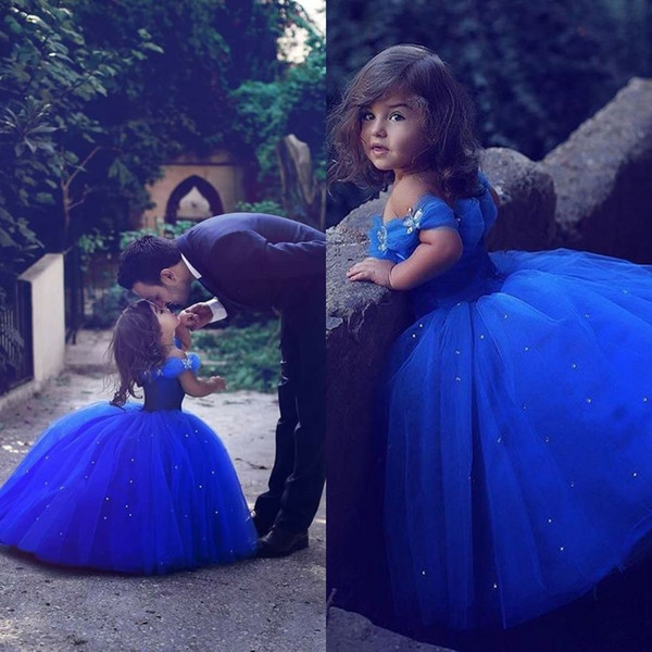 Said Mhamad Royal Blue Princess Wedding Flower Girl Dresses Puffy Tutu Sparkly Crystals 2019 Toddler Little Girls Pageant Communion Dress