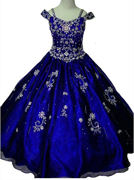 Royal Blue Beads Little Girls Pageant Dresses Crystal Girl Communion Dress Ball Gown Kids Formal Wear Flower Girls Dresses for Wedding