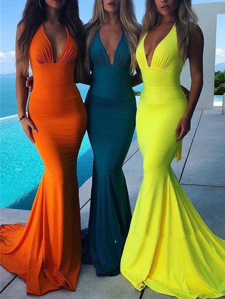 Multi mermaid prom dresses deep v neck evening dress cheap party dresses backless plus size