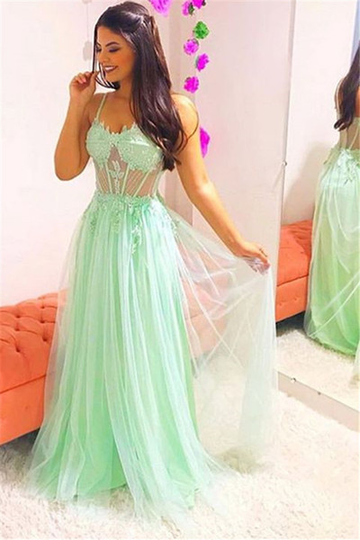 light green prom dresses spaghetti evening dress lace tulle party gowns Princess dress 16 sweet girl