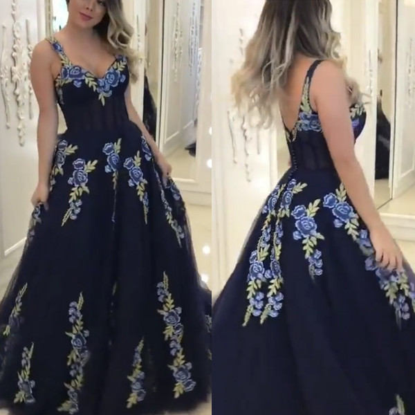 royal blue prom dresses sweetheart neckline lace appliques embroidery a line tulle flowers floor length evening dresses gowns