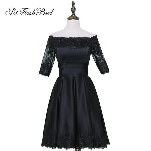 Dress Elegant Sexy Boat Neck 3/4 Long Sleeves A Line Satin Party Formal Evening Dresses Gowns for Women Prom